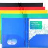 KTRIO Plastic Pocket Folders with Prongs, 5 Pack 2 Pocket Folders 3 Prong Folders with Pockets and Brads Heavy Duty Letter Size Colored Plastic Folders with Pocket and Prong for School Office Home
