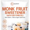 Monk Fruit Sweetener with Erythritol Granules, 4 Pounds, No After Taste, 1:1 White Sugar Substitute, Keto Diet Friendly, Zero Calorie, Natural Sweetener for Drinks, Coffee, Tea, Cookies, No-GMO, Vegan