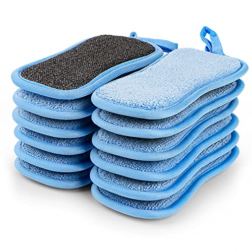 12 Pack Multi-Purpose Scrub Sponges Kitchen, Dish Sponge,Non-Scratch Microfiber Sponge for Efficiently Cleaning Dishes, Pots and Pans and More (Blue)