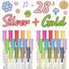 Shuttle Art 28 Pack Double Line Outline Markers, 14 Silver and 14 Gold Colors Squiggles Shimmer Markers Set, Self Outline Metallic Marker Pens for Drawing, Christmas Greeting Card, DIY Crafts