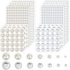 2032 Pieces Self Adhesive Hair Gems and Hair Pearls, Face Pearls and Jewels Stickers for Makeup, Crafts, Home Decor Scrapbooking Embellishments, 7 Sizes 3mm/4mm/5mm/6mm/8mm/10mm/12mm
