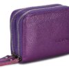 KALMORE Women's Leather RFID Secured Spacious Cute Card Wallet Small Purse, Purple, Two Zippers