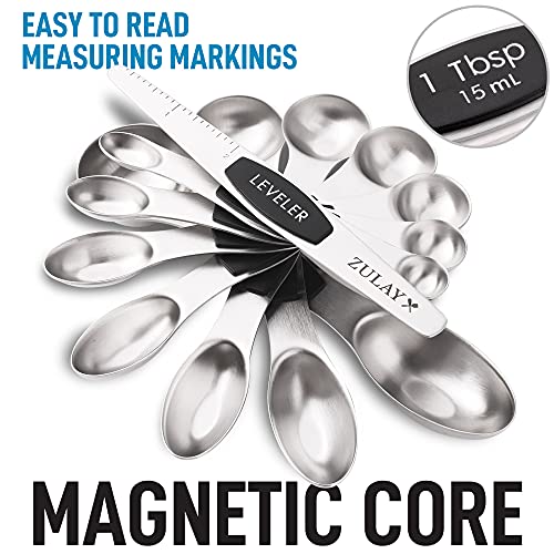 Zulay Kitchen Stackable Magnetic Spoons Set of 8 - Dual Sided Magnetic Measuring Spoons Set Fits In Spice Jars - Stainless Steel Measuring Spoons Magnetic For Dry and Liquid Ingredients (Black) - Image 6