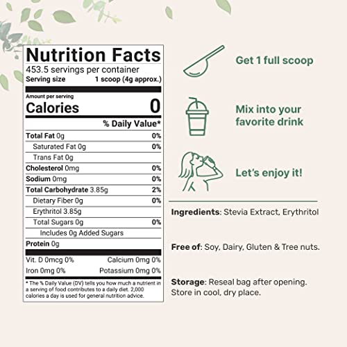 Stevia Sweetener Powder with Plant-based Erythritol, 4 Pounds ( 64 Ounces) | Keto, 0 Calorie, Low Carb, 4:1 Sugar Substitute, Natural Sweetener, Bitterless, Reb-A Stevia Leaf Extract, Non-GMO, Vegan - Image 6