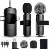 4 in 1 Mini Microphone Wireless Lavalier Microphone for iPhone Android Computer Laptop Camera USB-C,2.4G Ultra-Low Delay,Noise Reduction,Double Lapel Microphone for Youtube TikTok Vlog (Mini Mic)