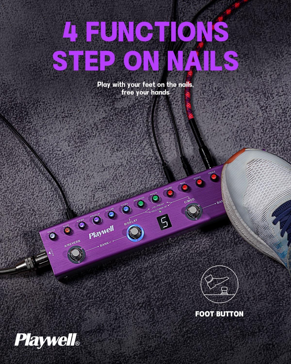 Playwell Multi Effects Guitar Pedal TANK-G,Digital Electric Guitar Effector with 36 Editable Presets,Chorus,Delay,Reverb,MOD,IR Loading,Recording,Tuner,Built-in battery,BT connection - Image 3